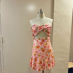 Floral Cutout Strapless Dress
